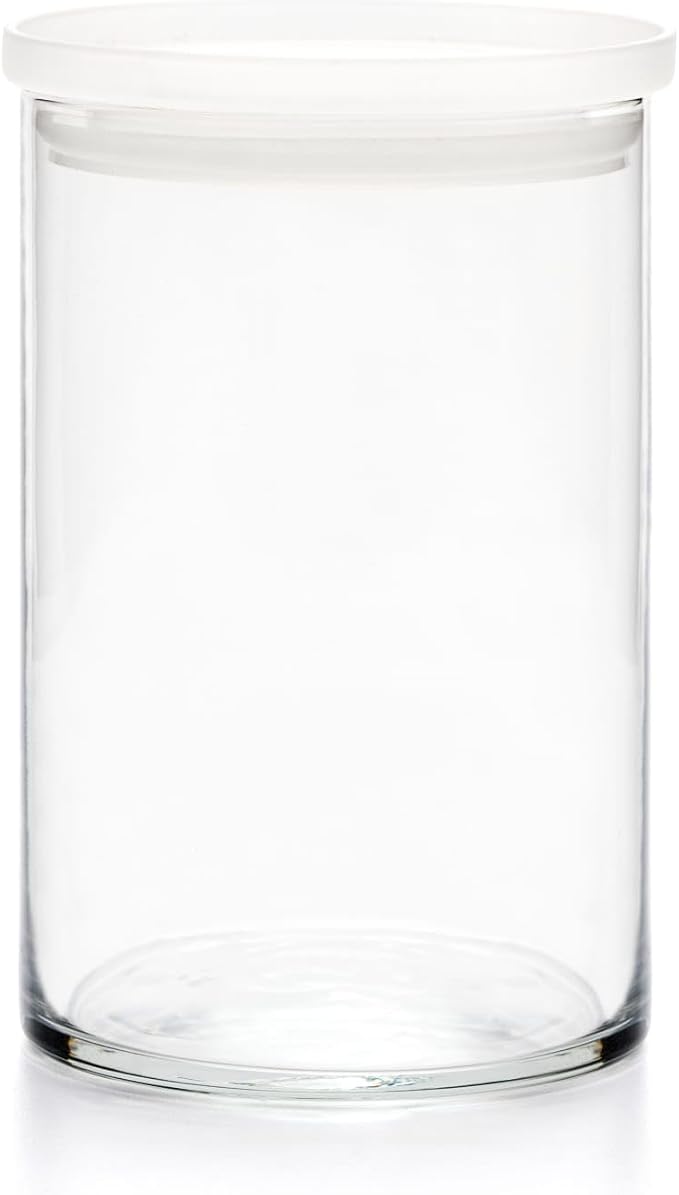 Libbey Stacking Cylinder Assorted Storage Jars, Stackable Glass Jars Set of 4, Airtight Plastic Lids, Dishwasher Safe Food Jars for Storing Dry Goods