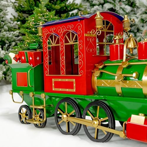 Zaer Ltd. Large Metal Christmas Train Commercial Decoration (5.85 Feet Long - Small, Christmas Themed Colors)