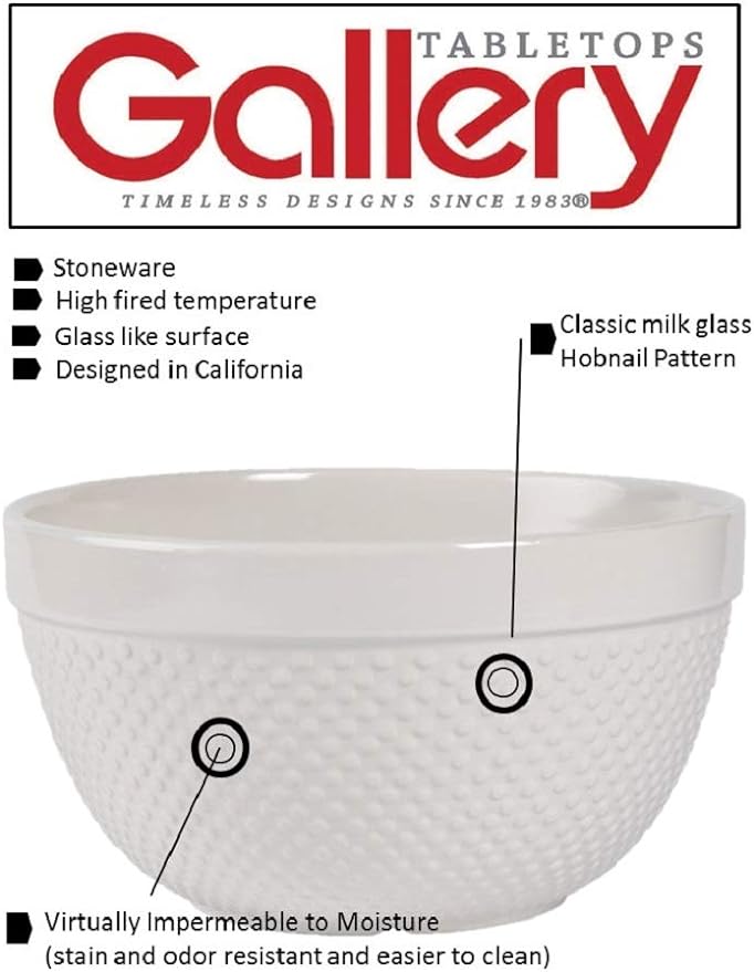 Tabletops Gallery Hobnail Style 4 Piece Classic White Stoneware Nesting Mixing Bowl Set for Baking and Cooking