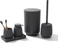 GAHEFY Grey Bathroom Accessories Set with Small Trash Can 3 Liter/0.8 Gallon,Toothbrush Holder,Soap Dispenser,Vanity Tray,Toilet Bowl Brush and Holder Grey 5PCS