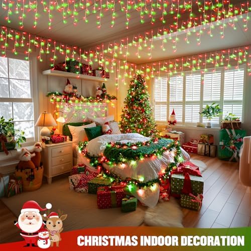 JMEXSUSS 400 LED 38.8ft Red and Green Christmas Icicle Lights Outdoor
