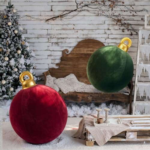 3 Pcs 32 Inch Velvet Christmas Inflatable Balls, Burgundy, Green, Beige