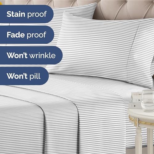 Twin XL 3 Piece Striped Sheet Set - Soft, Breathable & Cooling - Fine Lines