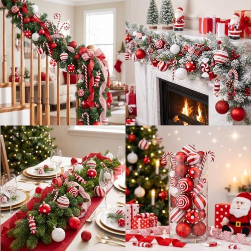 88 Pcs Candy Cane Red and White Christmas Tree Ornaments Set