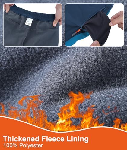 Boys Snow Pants Kids Fleece Lined Thermal Winter Hiking Pants Waterproof Softshell Elastic Waist Outdoor Cold Weather