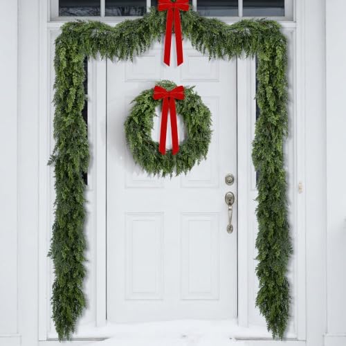 4 Pcs Double Color Christmas Norfolk Pine Garlands for Mantle Fireplace