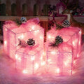 Set of 4 Christmas Lighted Gift Boxes, Pink Present Holiday Decor