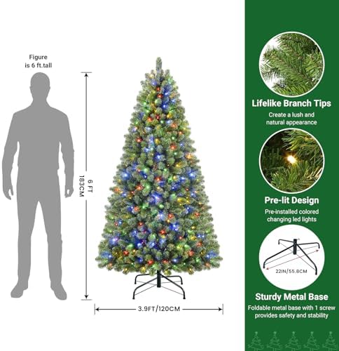 SHareconn 6.5ft Prelit Premium Artificial Classic Spruce Christmas Tree with Remote Control,Timer