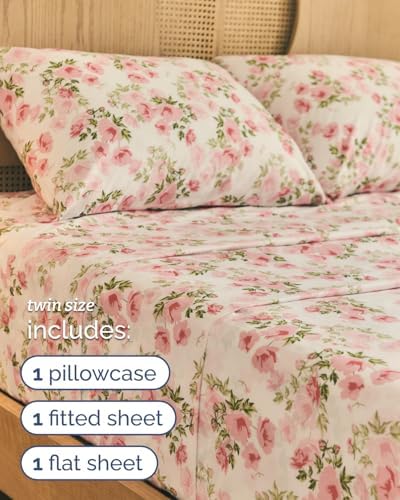 Twin 4 Piece Boho Botanical Floral Sheet Set - Breathable & Cooling - Bloom
