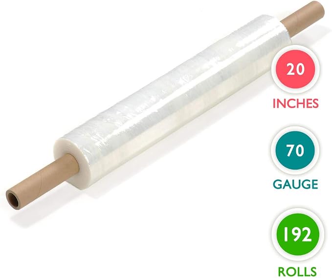Stretch Wrap 20 inch x 1000 Feet, Clear, Extended Core Handle | 192 Rolls