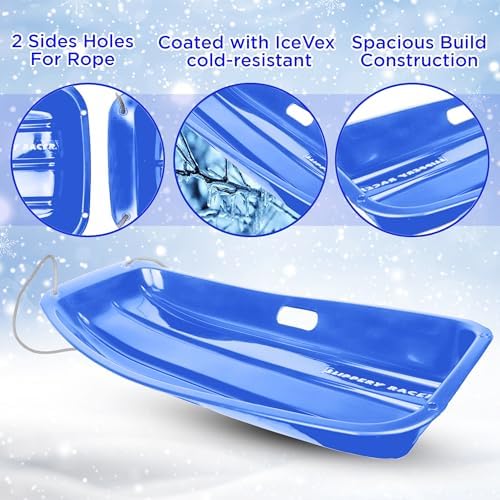 Slippery Racer Downhill Sprinter Flexible Kids Toddler Plastic Cold-Resistant Toboggan Snow Sled with Pull Rope and Handles -35 Inch