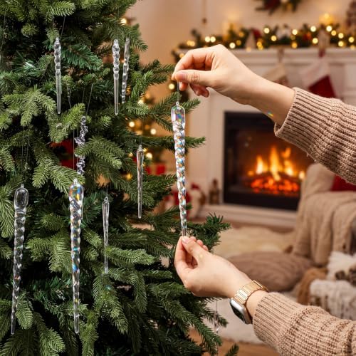 Syhood 100 Pcs Crystal Christmas Tree Ornaments, Assorted Icicles
