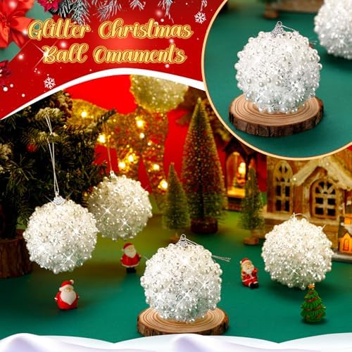 Riceshoot 12 Pcs 6 Inch Christmas Ball Ornaments Pearl Sequin,White