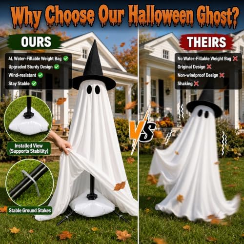 Halloween Ghost Decorations Indoor, 2 Pack Light Up Ghosts with A Broom