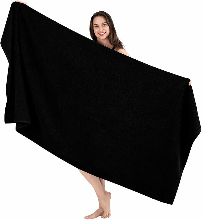SALBAKOS Luxury 100% Turkish Cotton Bath Sheet 40x80 in (1-Piece, Black) | Extra Large Jumbo Oversized Bathroom and Beach Towel, Super Soft Highly Absorbent Thick Premium Hotel Quality, Made in Turkey