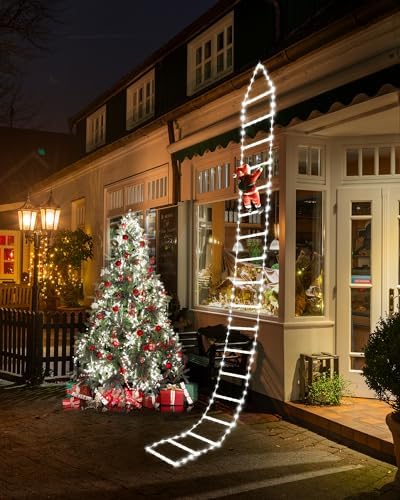 Toodour LED Christmas Lights - 10ft Christmas Decorative Ladder Lights with Santa Claus, Xmas Decorations Light for Indoor Outdoor, Window, Garden, Home, Wall, Xmas Tree Decor - White