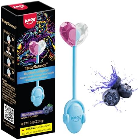 Amos Music Lollipop Candy, Audio Singing Lollipop, Individually Wrapped Natural Blueberry Flavor (1 Pack)