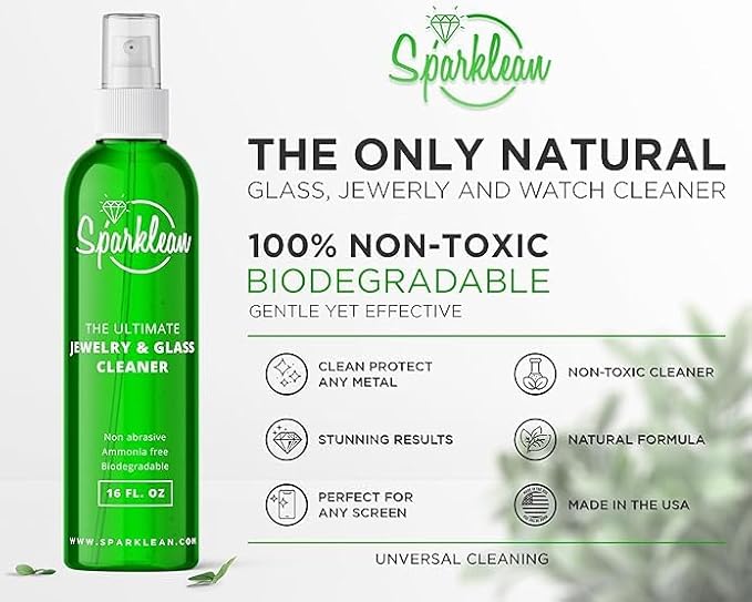 SPARKLEAN Jewelry Cleaner Spray 8oz · Everyday Home + Ultrasonic-Compatible · Safe on Gold, Silver, Diamond, Pearl · Anti-Fog Eyeglass + Lens Spray · Ammonia-Free pH-Balanced · Made in USA Since 2003