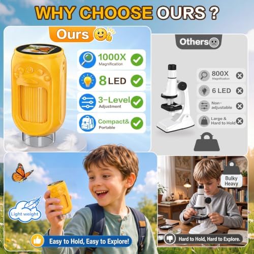 1000X Handheld Digital Microscope for Kids: STEM Toys Gifts Boy Girls 3-12