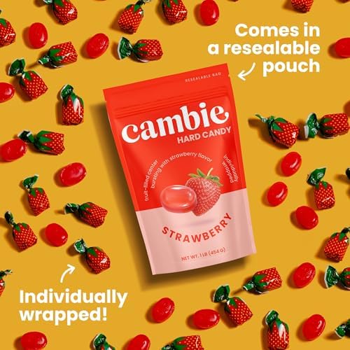 Strawberry Hard Candy Individually Wrapped by Cambie - 1 lbs of Hard Candy
