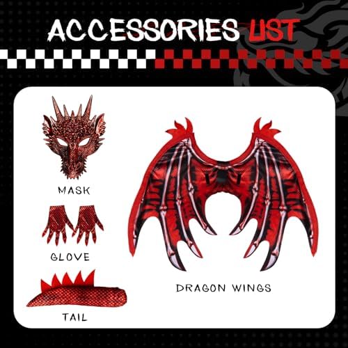 digi Dragon Costume for kids,Halloween costume Scary Goblin Dragon Full Body Jumpsuit with Wings Tail Spikes for boy 4-12