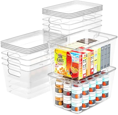 HOYOJA 10 Pack Clear Plastic Storage Bins Pantry Organizers Bin with Lids