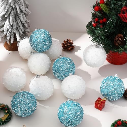 Lyrow 24 Pcs 3.15" Christmas Ball, White, Light Blue
