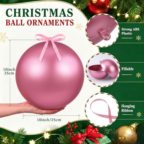 Weysat 4 Pcs Large Fillable Christmas Ball Ornaments, Matte Pink, 10 Inch