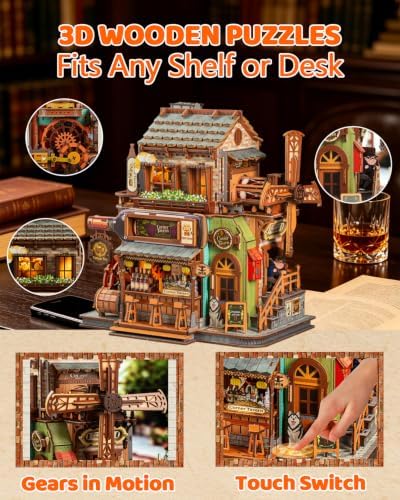 OZJAY Corner Tavern DIY Miniature House Kit, 3D Wooden Puzzle for Adults