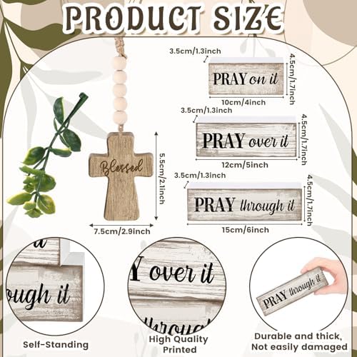 Moucuny 4 Pcs Christian Table Decor Wooden Cross Wooden Bible Verse Sign
