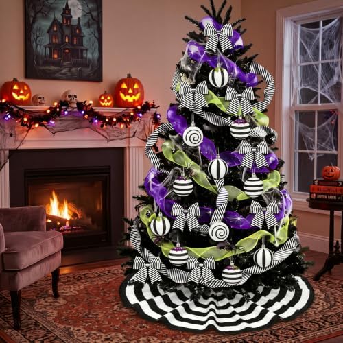 22 Pcs Halloween Tree Skirt Black White Striped Ornament Nightmare Decor