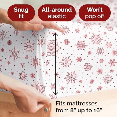 Christmas Sheet Set, Red Snowflakes, Holiday Xmas Bedding Set - Twin XL