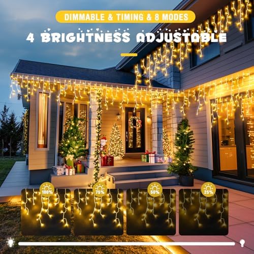 JMEXSUSS Christmas Icicle Lights for Outside,800 LED Warm White