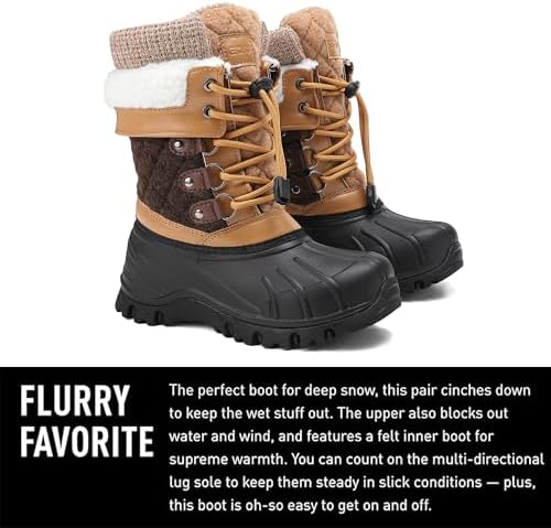 EQW Kids Waterproof Snow Boots, Fur Lined Winter Shoes for Boys & Girls