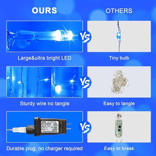 JMEXSUSS 300LED Blue Curtain Lights, 9.8x9.8ft String Lights Indoor Outdoor