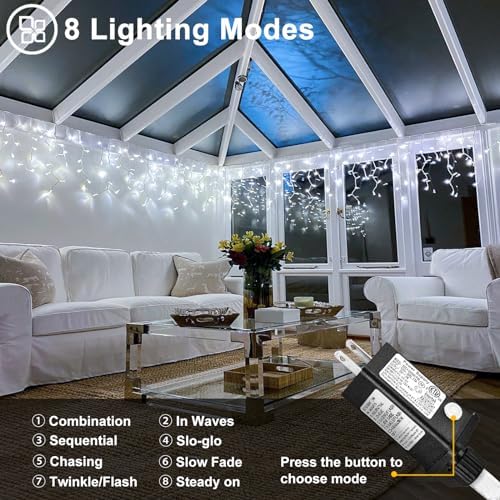 White Christmas Lights Outdoor 66ft 640 LED Icicle Lights for Outside House