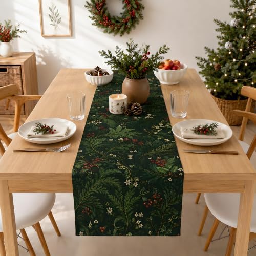 Christmas Party Decorations - Evergreen Holly Berry Xmas Table Runner