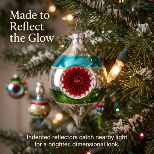 Junkin 12 Pcs Vintage Glass Christmas Ornaments,Hanging Decor, Stripes 2