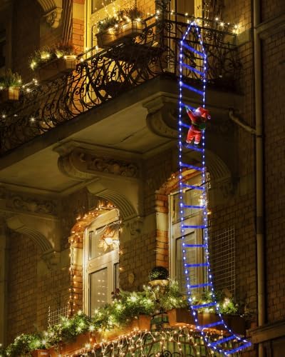 Toodour LED Christmas Lights - 10ft Christmas Decorative Ladder Lights with Santa Claus, Xmas Decorations Light for Indoor Outdoor, Window, Garden, Home, Wall, Xmas Tree Decor -Blue