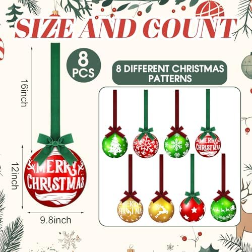8 Pcs Christmas Kitchen Hanging Ornament, Wood, Ball Style