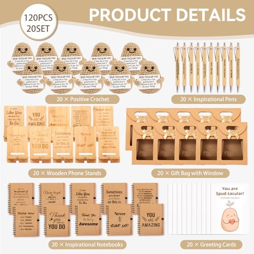 120 PCS/20 Sets Teacher Employee Appreciation Gifts Bulk – Thank You Gifts for Coworkers with Kraft Paper Gift Bags,Greeting Card,Inspirational Notebooks,Phone Stand,Team Gift for Staff, Nurse, Office
