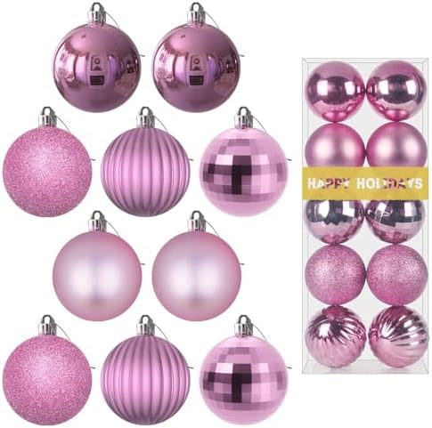 Bubblegun Pink 2.5" Christmas Balls Christmas Tree Decoration Ornaments Shatterproof Hanging Balls for Birthday Halloween Holiday Wedding Decorations Set of 10pcs