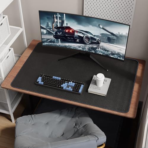CENNBIE 39.4" x 27.5" Leather Desk Mat,Computer Mouse Pad XXL (Black)