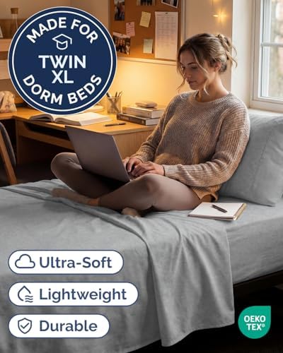 Twin XL Size 3 Piece Sheet Set - Breathable & Cooling - Heathered Grey