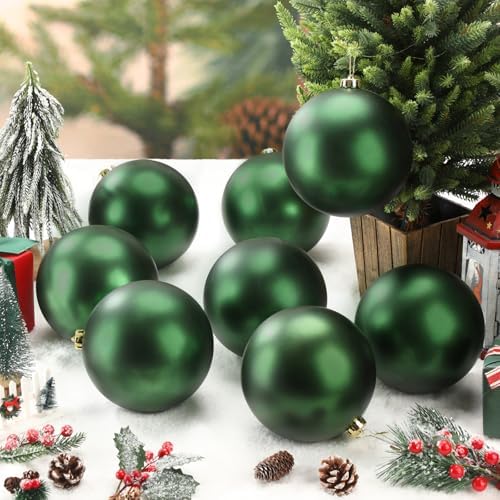 Wettarn 8 Pcs 6" Green Christmas Tree Plastic Ball Ornaments