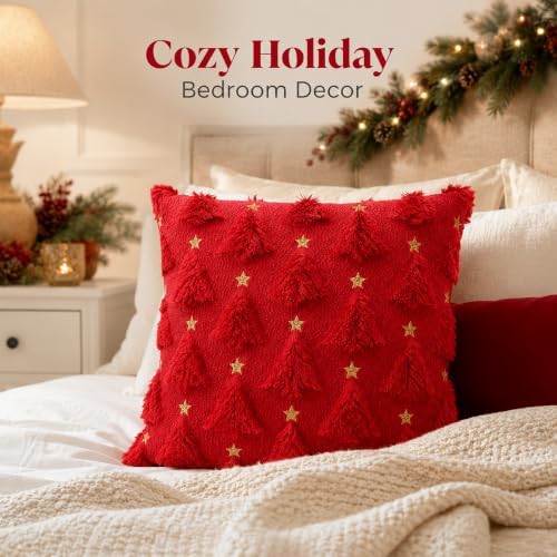 OHOME Christmas Decorations - Christmas Tree Red Pillow Covers 18x18 inch