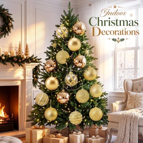 Lyrow 8 Pcs Large Christmas Ball Ornaments 6'' Gold Glitter Xmas Ornaments