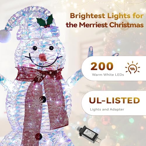 Large Christmas Snowman Family Decorations with Iridescent Rattan