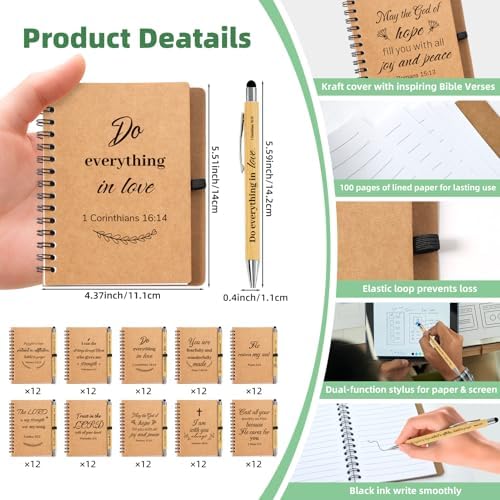240 PCS Bulk Christian Gifts, Prayer Journal for Women & Men,120 Small Christian Notebooks,120 Scripture Pens, Inspirational Notebooks for Church, Spiritual Gift for Bible Study, Faith Gift for Church