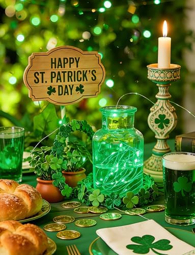 Brightown 12 Pack St. Patrick's Day LED Fairy Lights Battery Operated String Lights Waterproof Silver Wire 7 ft 20 LED Firefly Starry Moon Lights for DIY Wedding Party Bedroom Patio